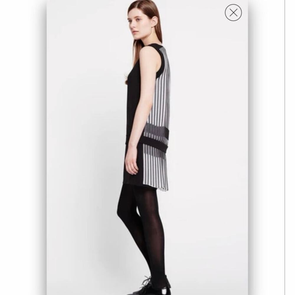 Cop Copine Dress Pleated Back Graphic Stripe Black White Shift Made Portugal